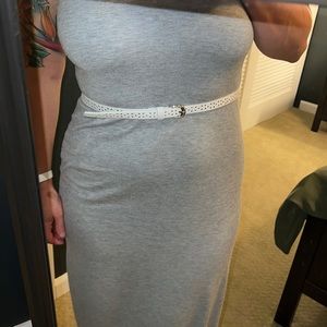 Skinny white waist belt